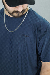 Turbo Checkered Pattern Crew Neck Tee In Dark Blue